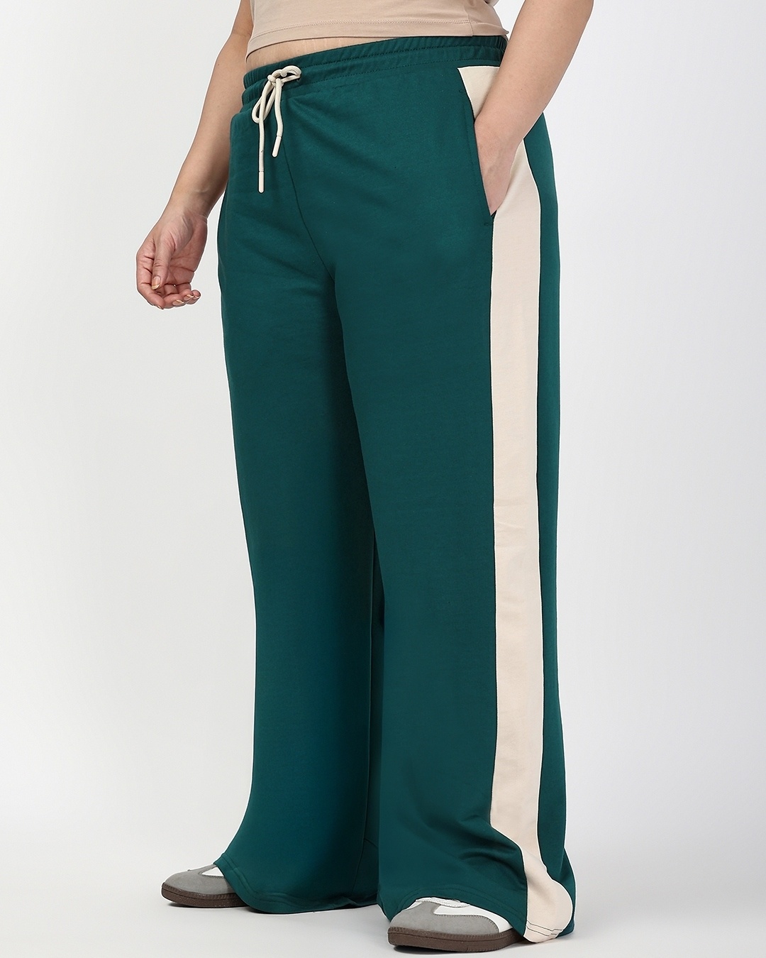 Shop Women's Dark Sea Green Wide Leg Plus Size Track Pants-Back
