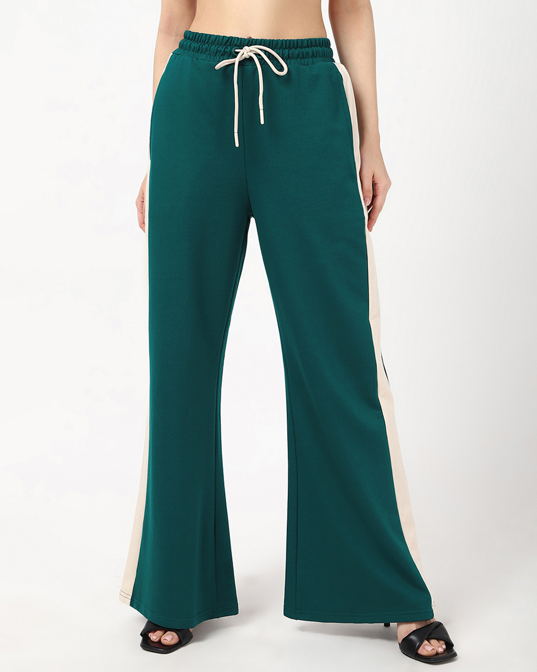 Shop Women's Dark Sea Green Wide Leg Track Pants-Back