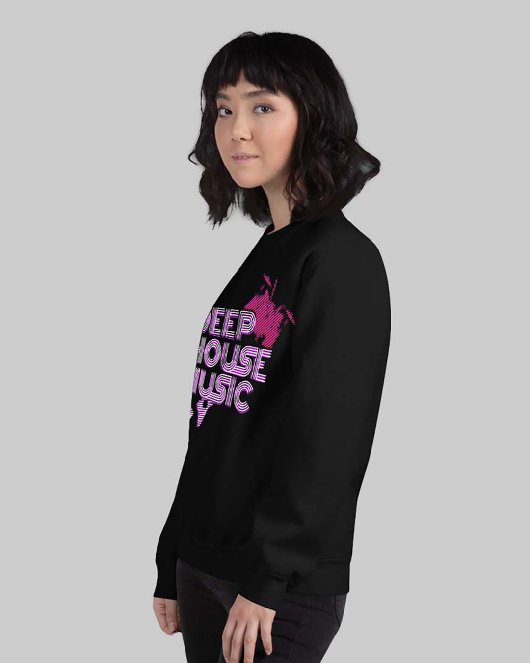Shop Women's Black Deep house Printed Regular Fit Sweatshirt-Back