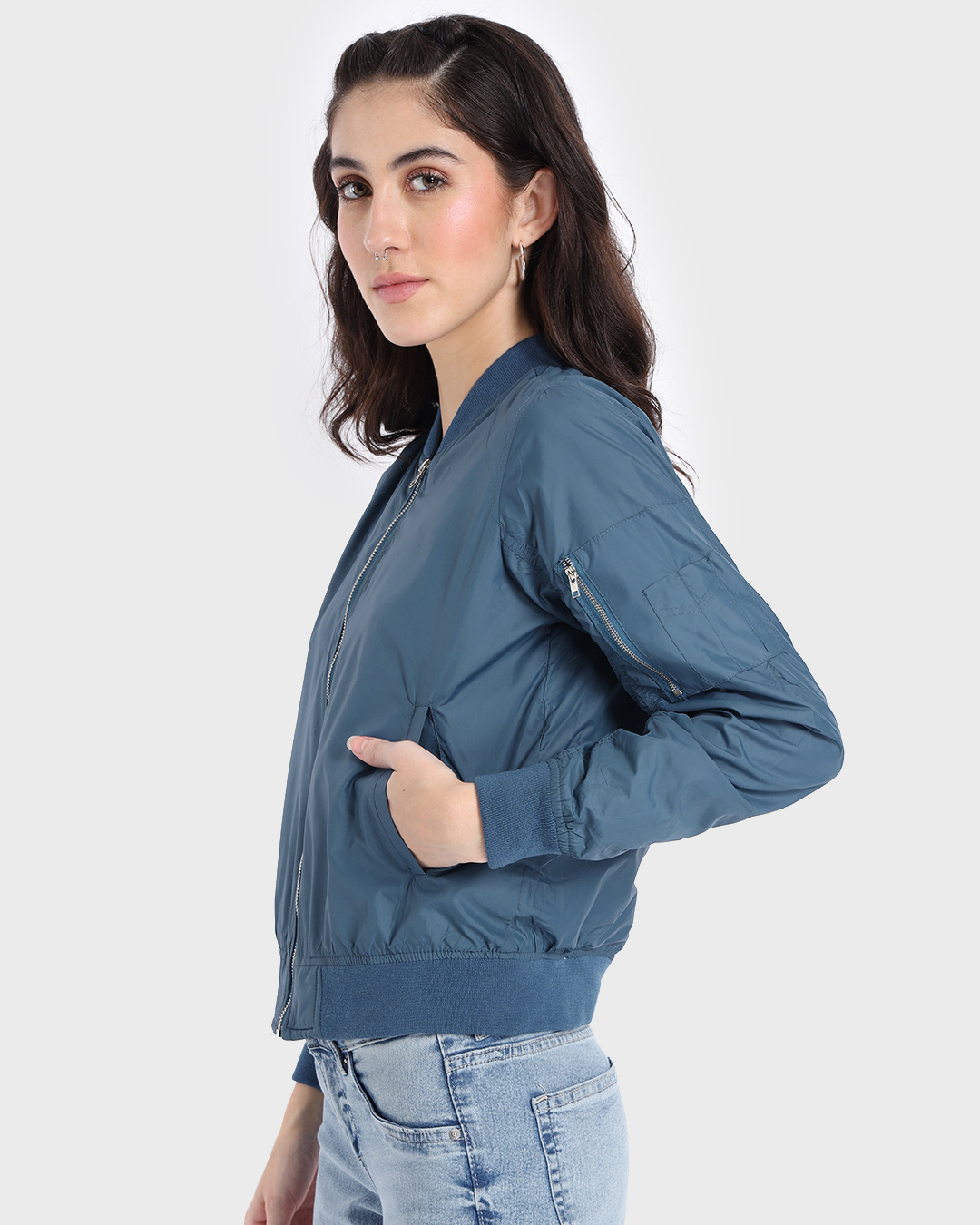 Shop Women's Blue Bomber Jacket-Back