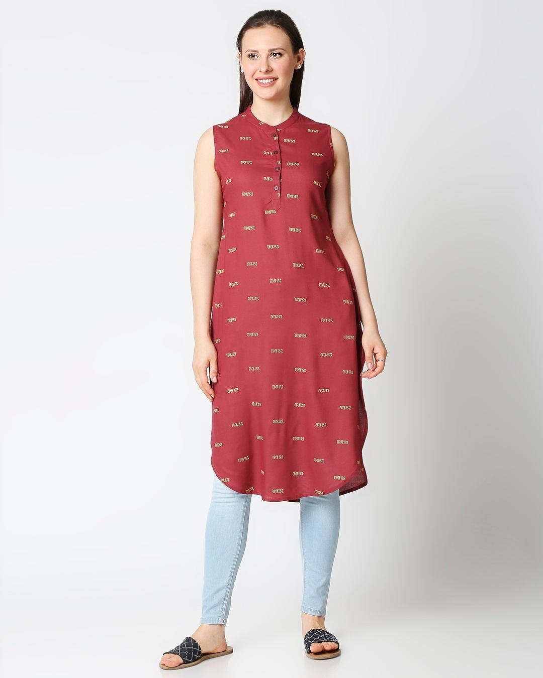 Shop Women's Desi Printed Red Kurta-Back