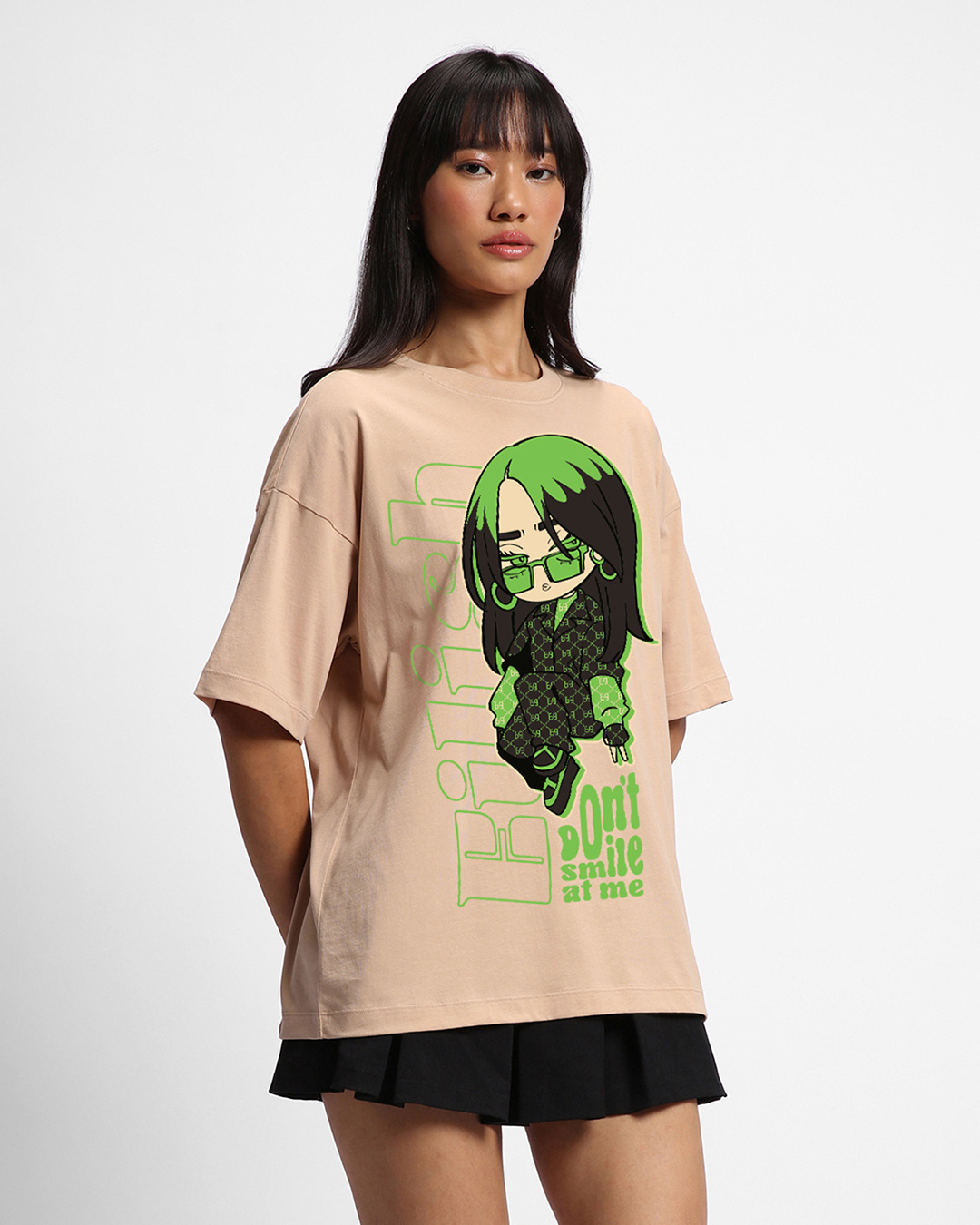 Shop Women's Brown Don't Smile Billie Graphic Printed Oversized T-shirt-Back