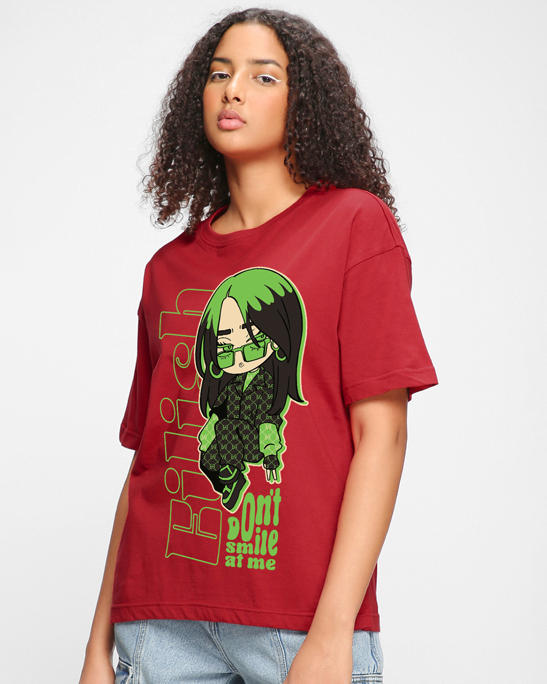 Shop Women's Red Don't Smile Billie Graphic Printed Oversized T-shirt-Back