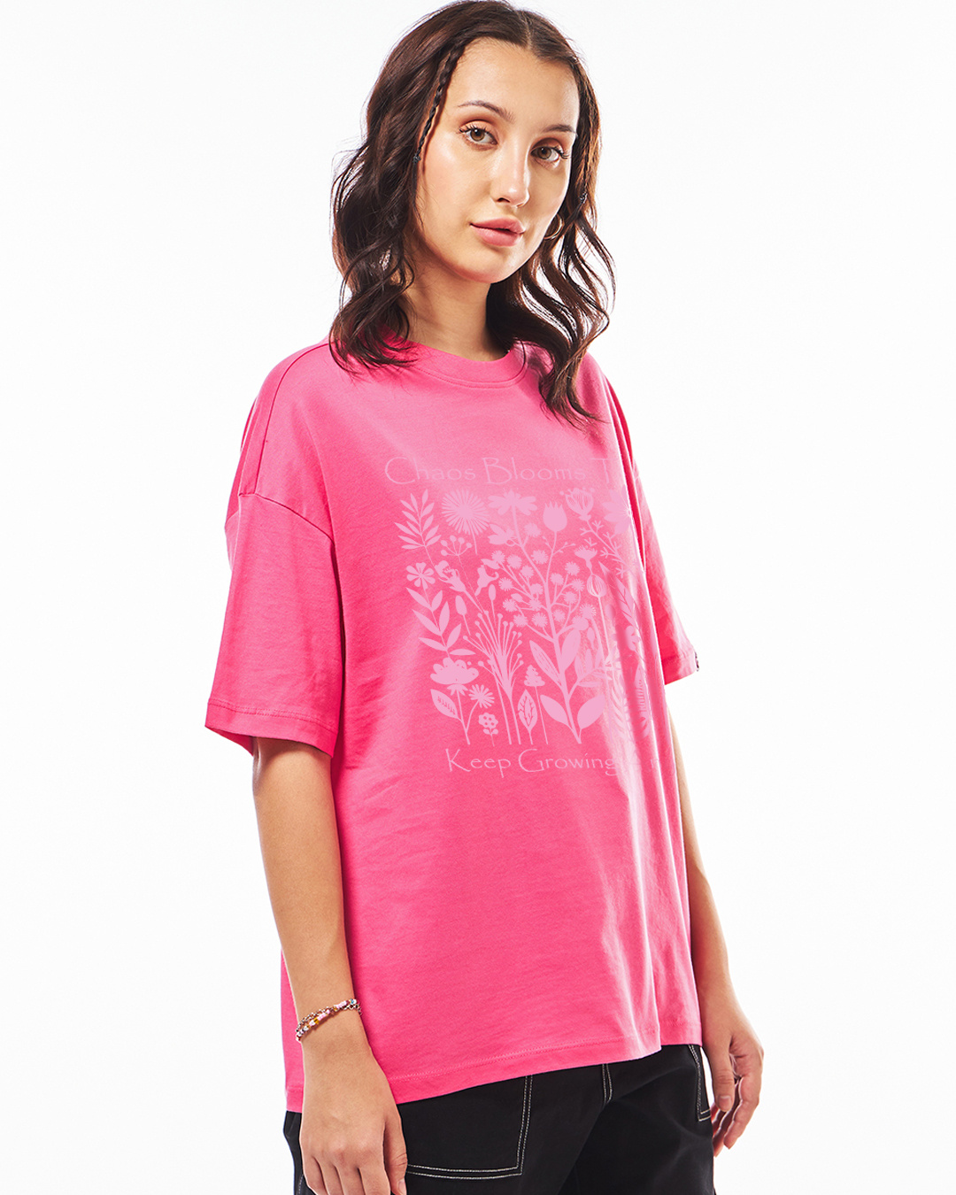 Shop Women's Fandango Pink Chaos Graphic Printed Oversized T-shirt-Back