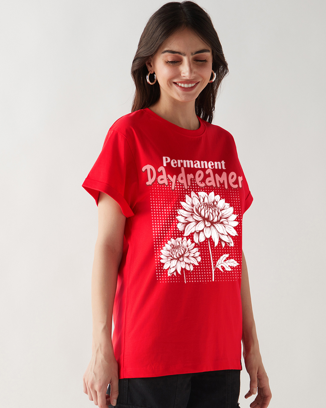 Shop Women's Fiesta Red Day Dreamer Graphic Printed Boyfriend T-shirt-Back