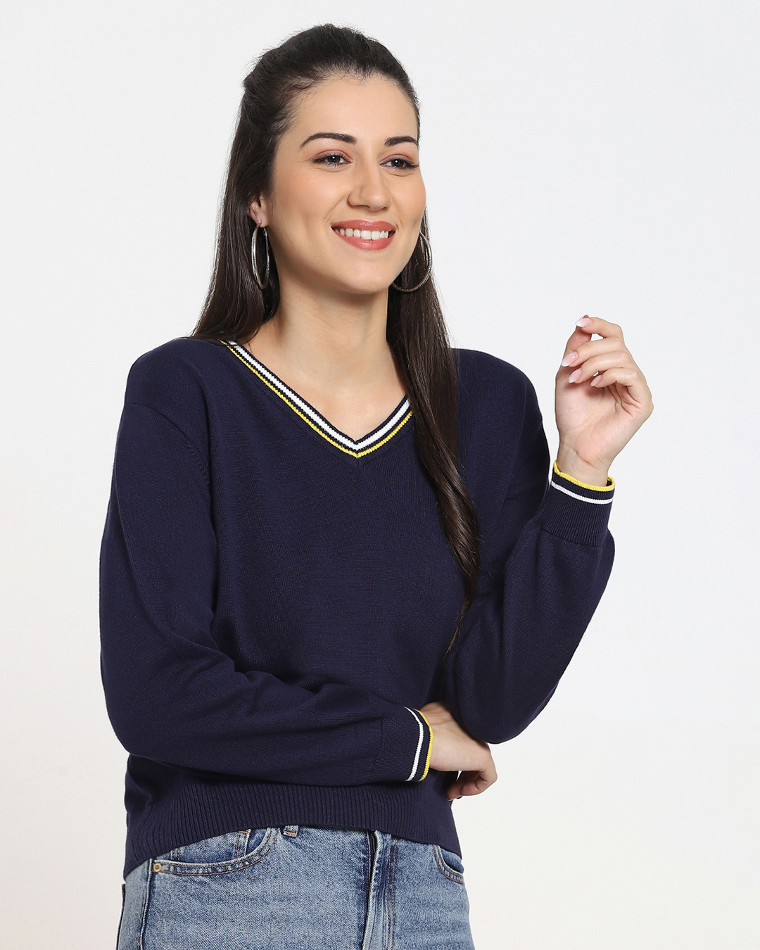 Shop Women's Flat Knit Navy Sweater-Back