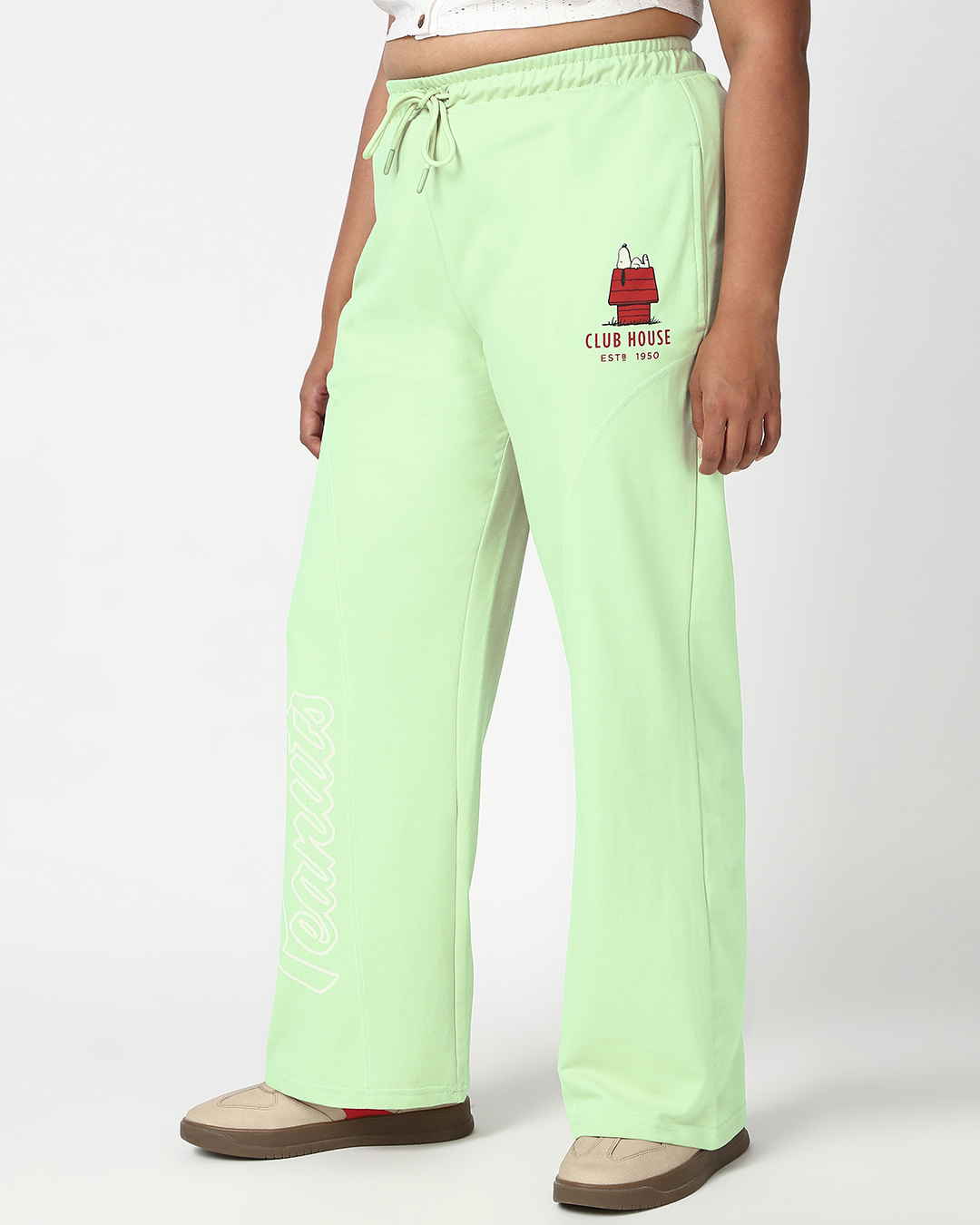 Shop Women's Fog Green Graphic Printed Straight Fit Plus Size Track Pants-Back