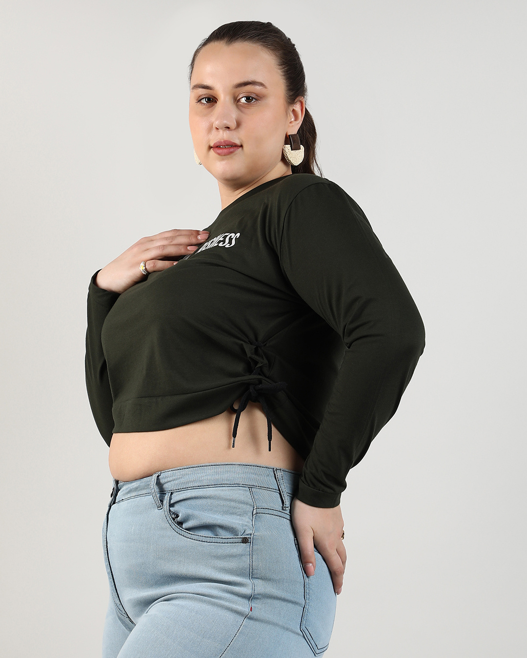 Shop Women's Forest Green None Of Your Business Typography Oversized Plus Size Short Top-Back