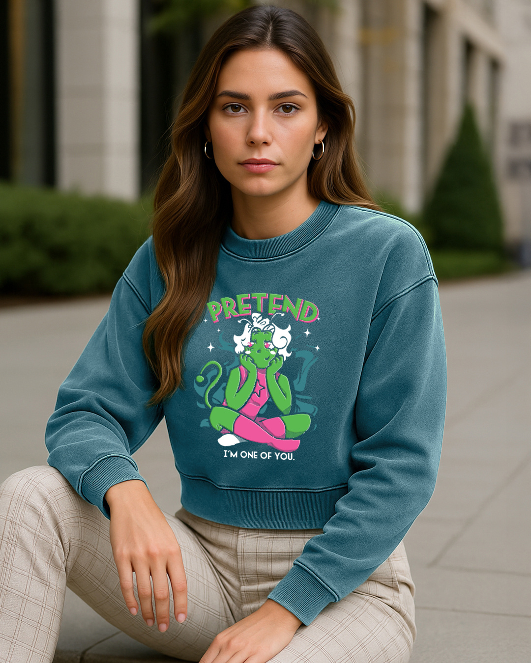 Girls Olive Terry Acid Wash Eye Print Oversize Sweatshirt
