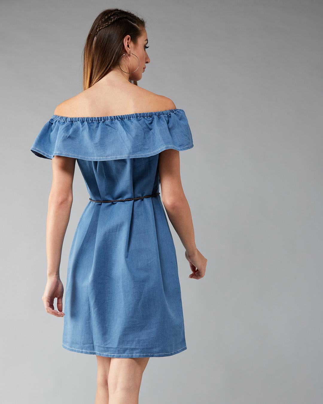 French Connection Bardot Neck Textured Midi Dress, Cornflower at John Lewis  & Partners