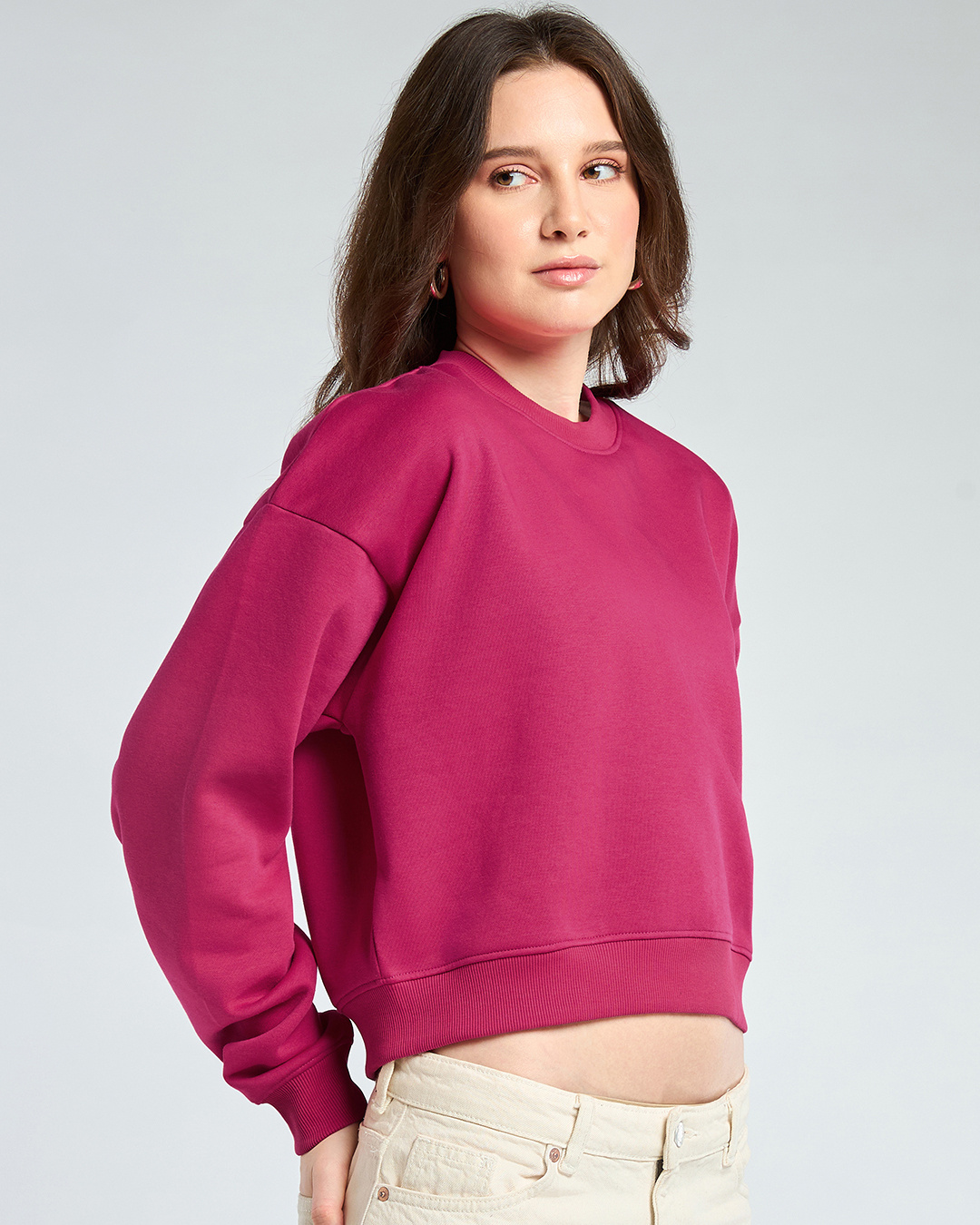 Shop Women's Fuchsias Pink Oversized Crop Sweatshirt-Back