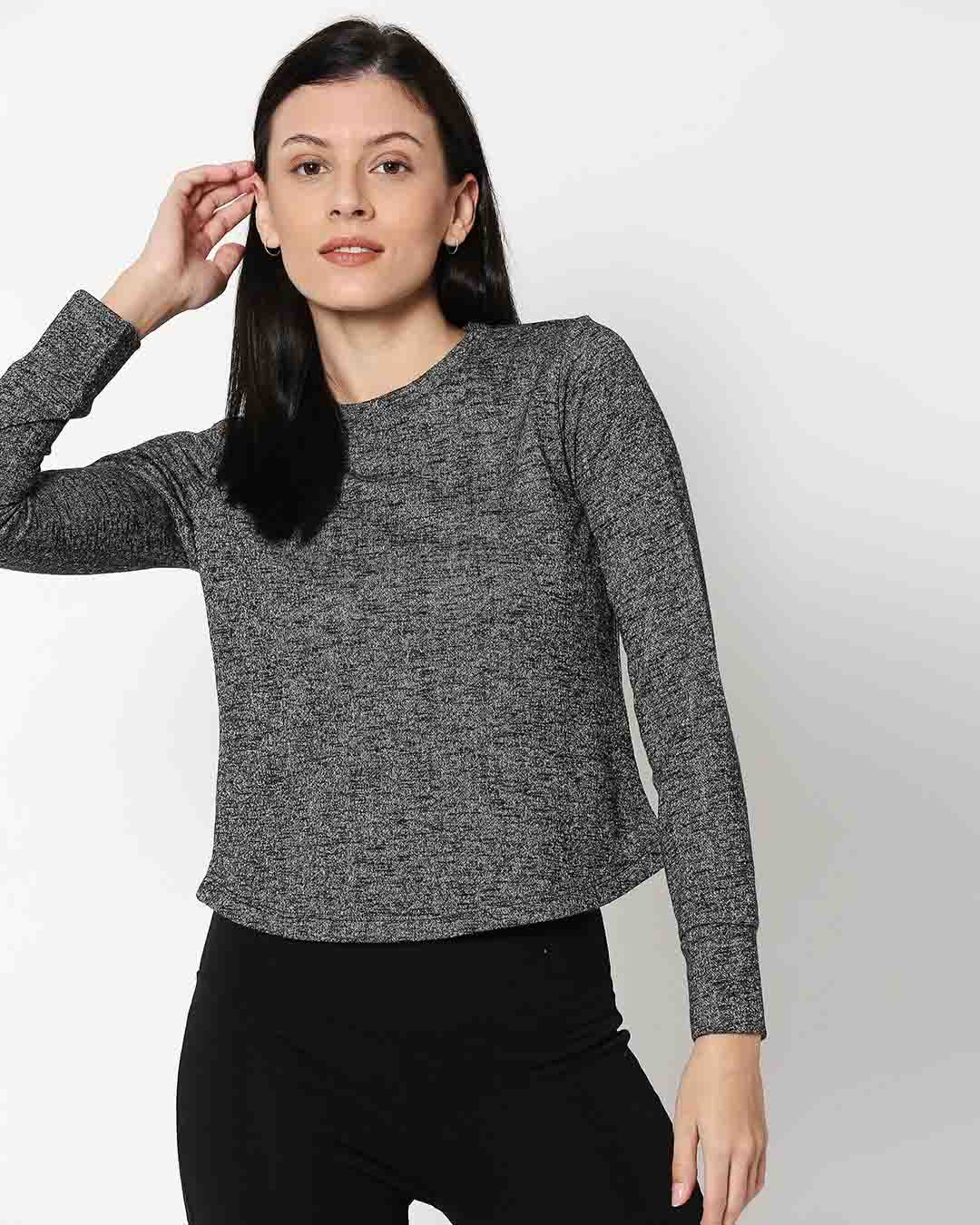 

Women' Light Winter Full Sleeves Top Women' Plain Round Neck Full Sleeves T-Shirt WW Bewakoof.com, Black