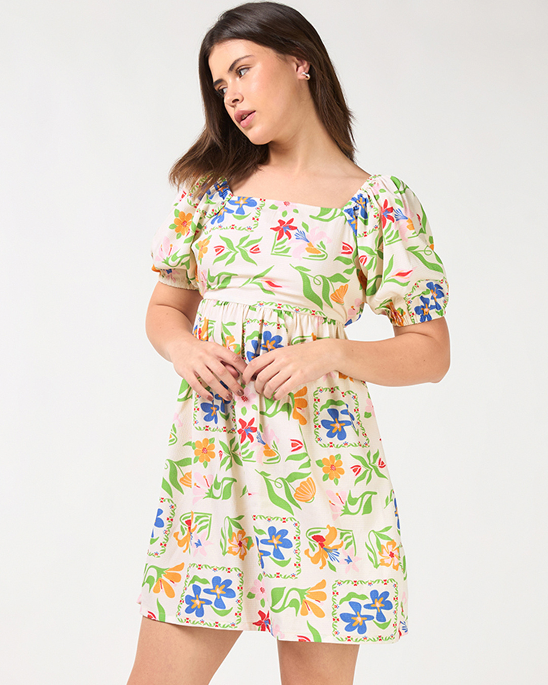 Shop Women's Gardenia All Over Floral Printed Flared Dress-Back