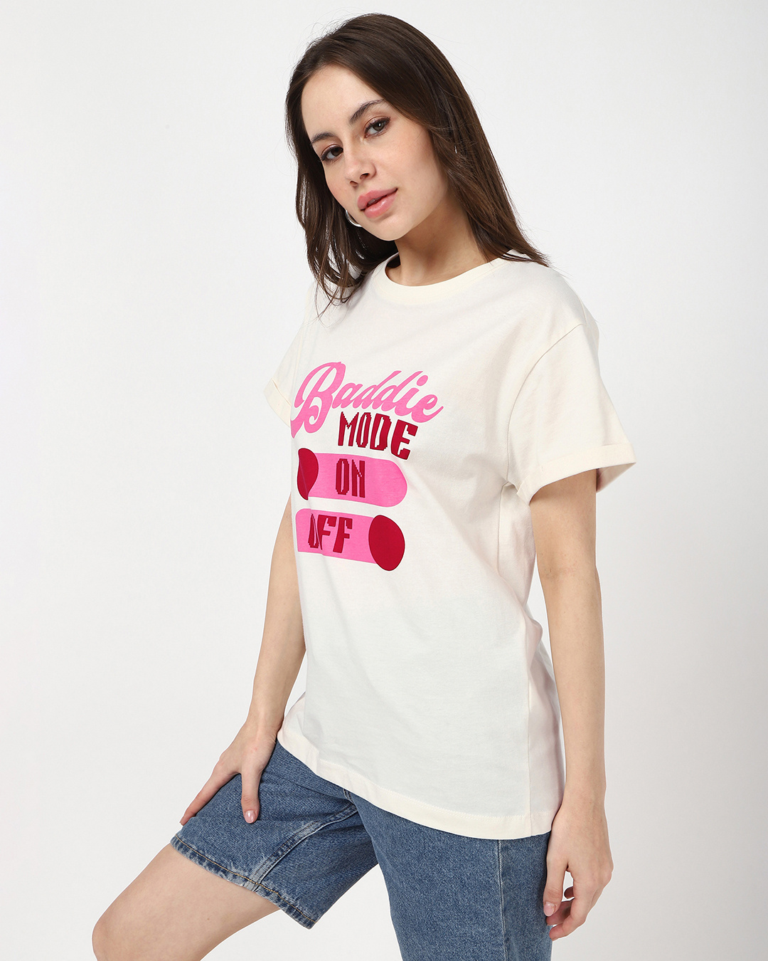 Shop Women's Gardenia Baddie Mode Typography Boyfriend T-shirt-Back