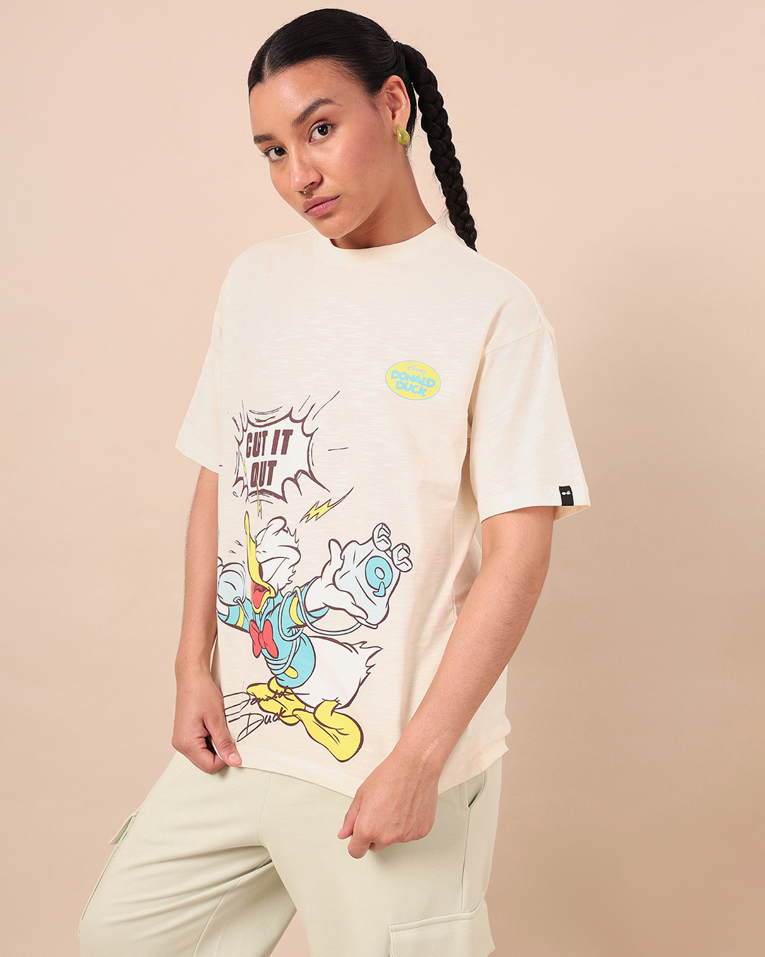 Shop Women's Gardenia Donald Duck Graphic Printed Oversized T-shirt-Back