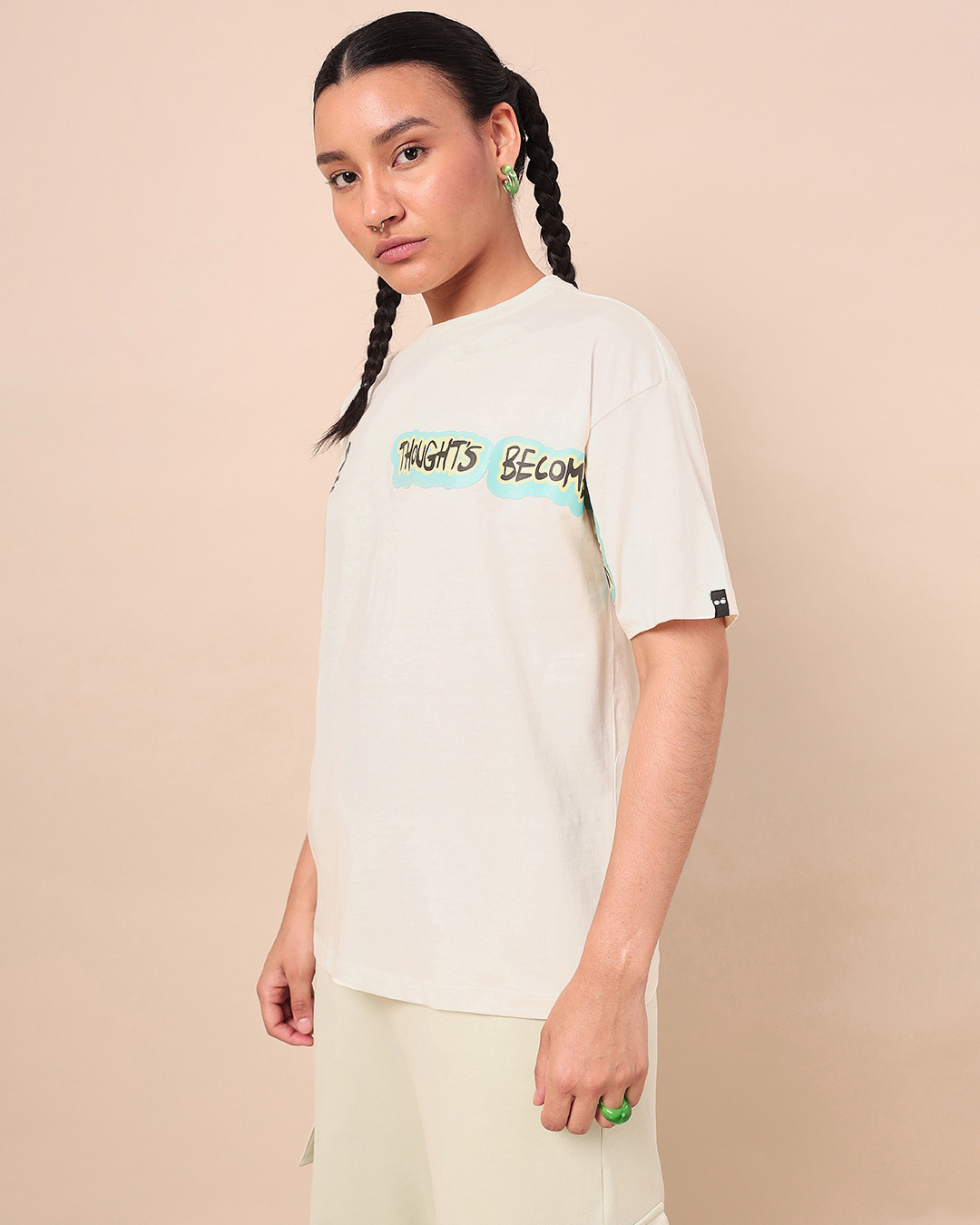 Shop Women's Gardenia Typography Oversized T-shirt-Back
