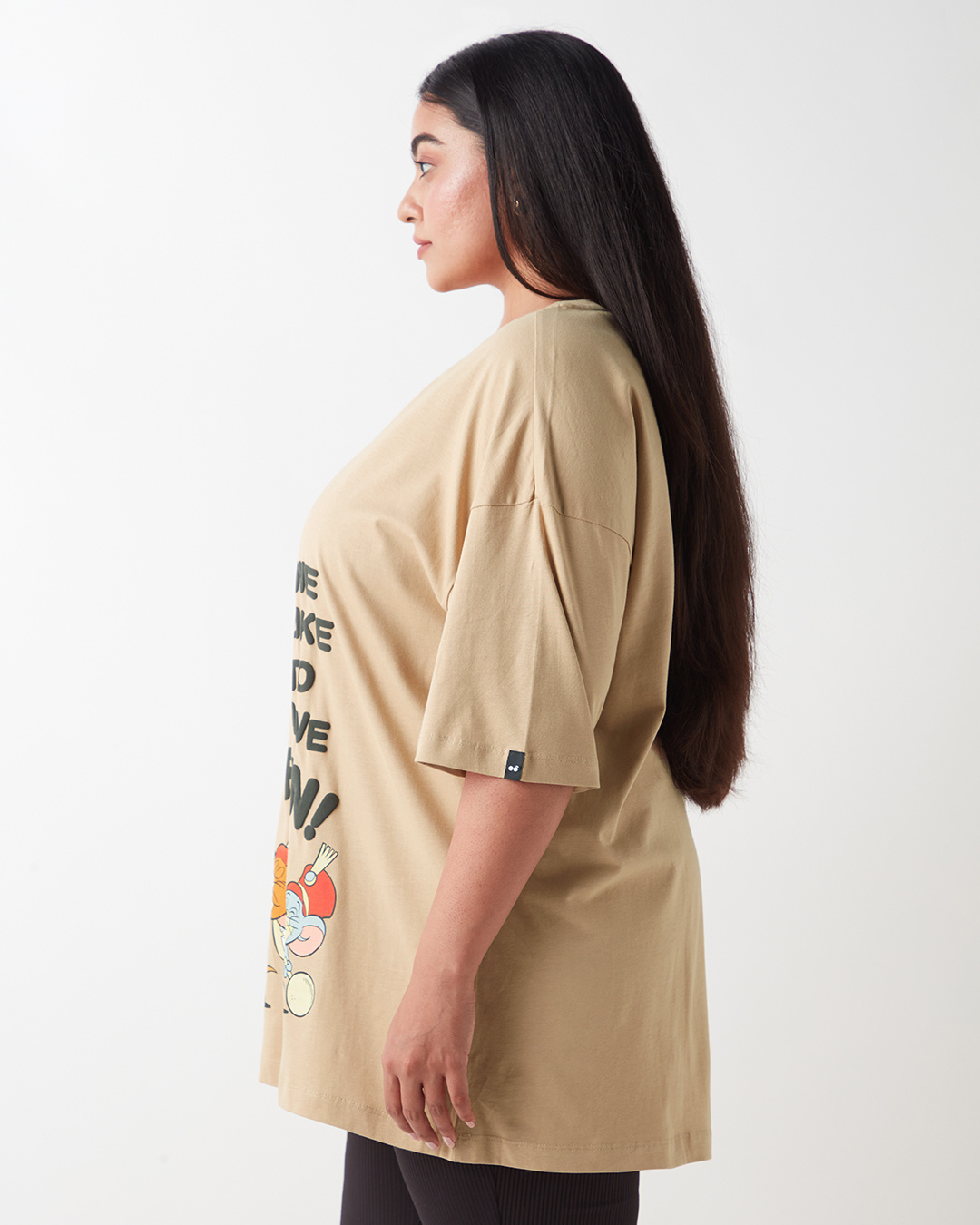 Shop Women's Ginger Root Brown Funny Tom & Jerry Graphic Printed Oversized Plus Size T-shirt-Back