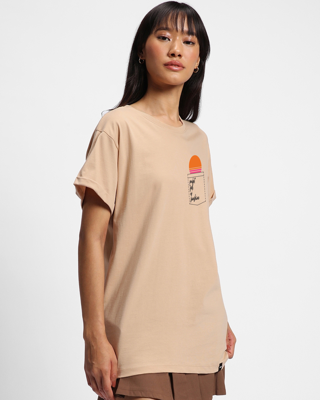 Shop Women's Ginger Root Brown Pocket Shine Graphic Printed Boyfriend T-shirt-Back