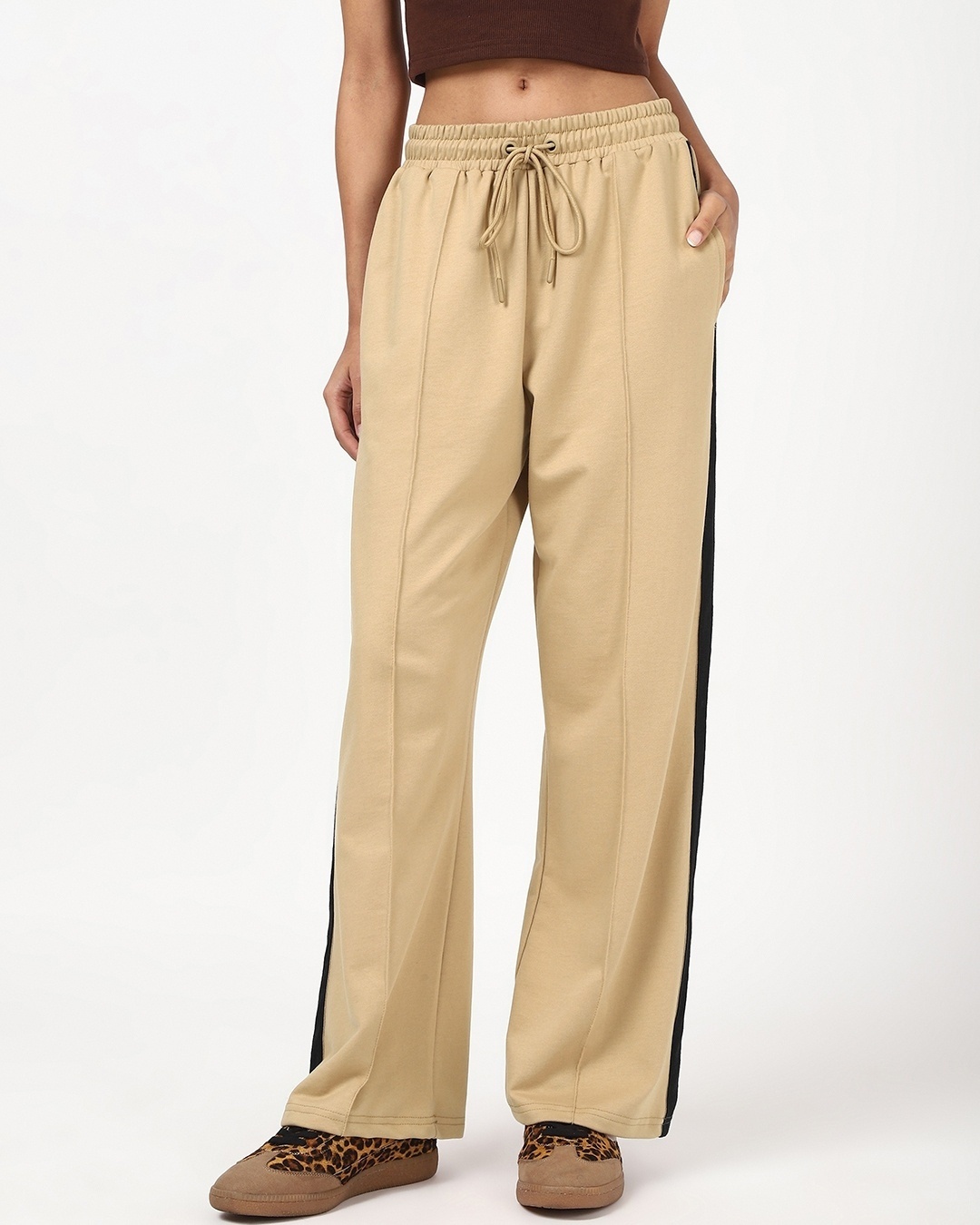 Shop Women's Ginger Root Brown Straight Fit Flared Track Pants-Back