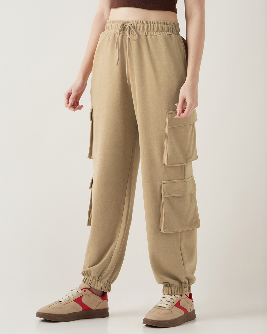 Shop Women's Ginger Root Brown Super Loose Fit Cargo Joggers-Back