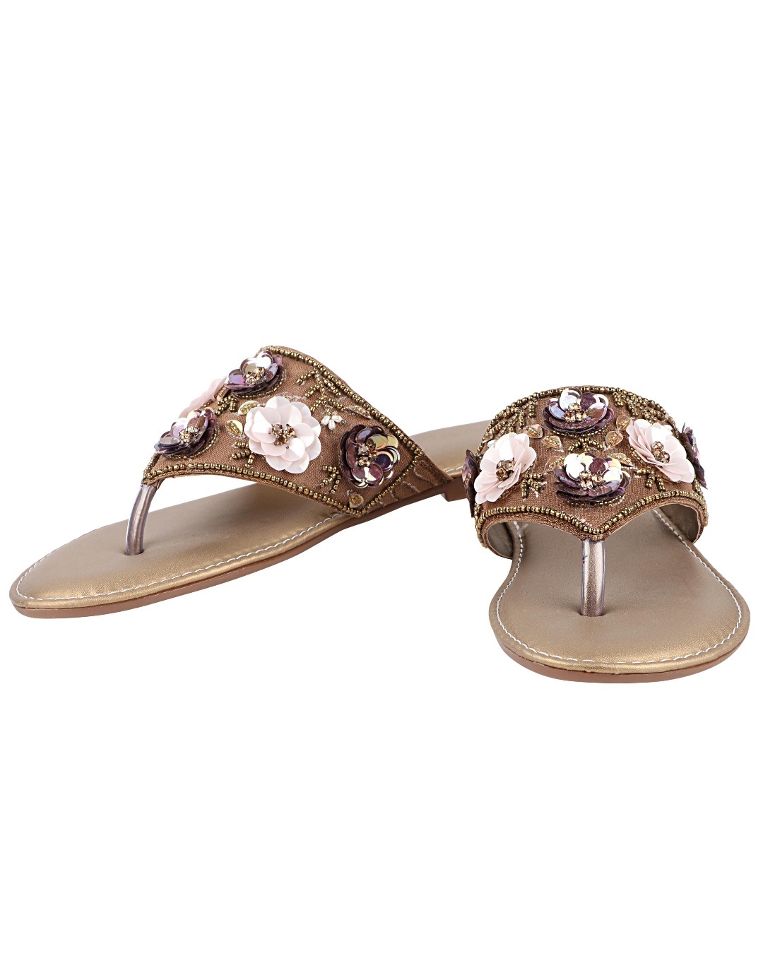 Buy Women's Gold Floral Flare Embellished Flats Online in India at Bewakoof