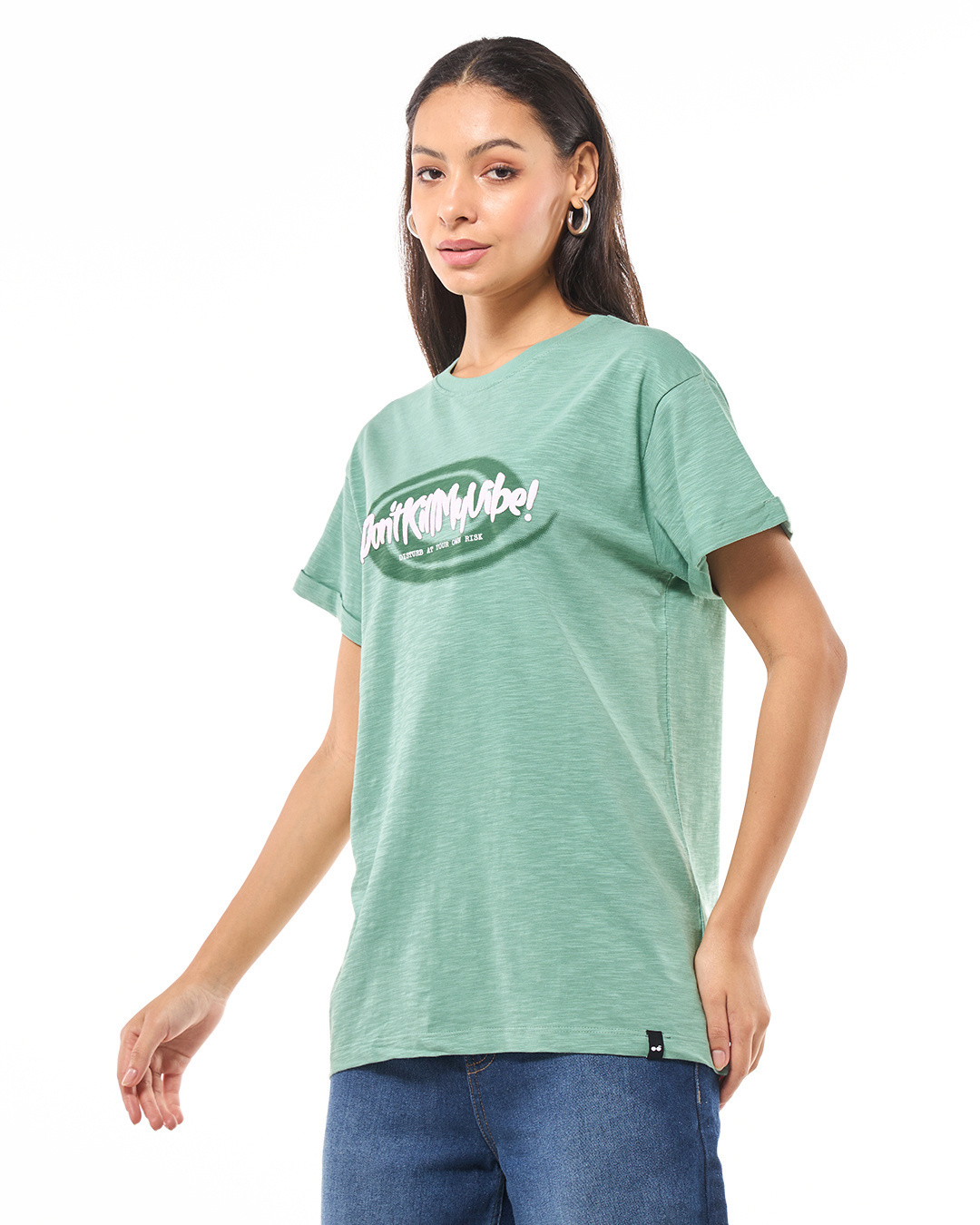 Shop Women's Granite Green Dont Kill My Vibe Typography Boyfriend T-shirt-Back