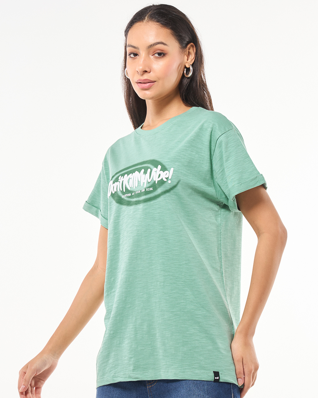 Shop Women's Granite Green Dont Kill My Vibe Typography Boyfriend T-shirt-Back