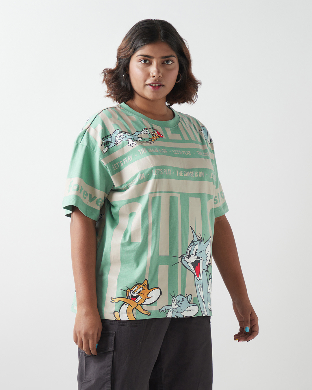 Shop Women's Granite Green Frenemies Graphic Printed Oversized Plus Size T-shirt-Back