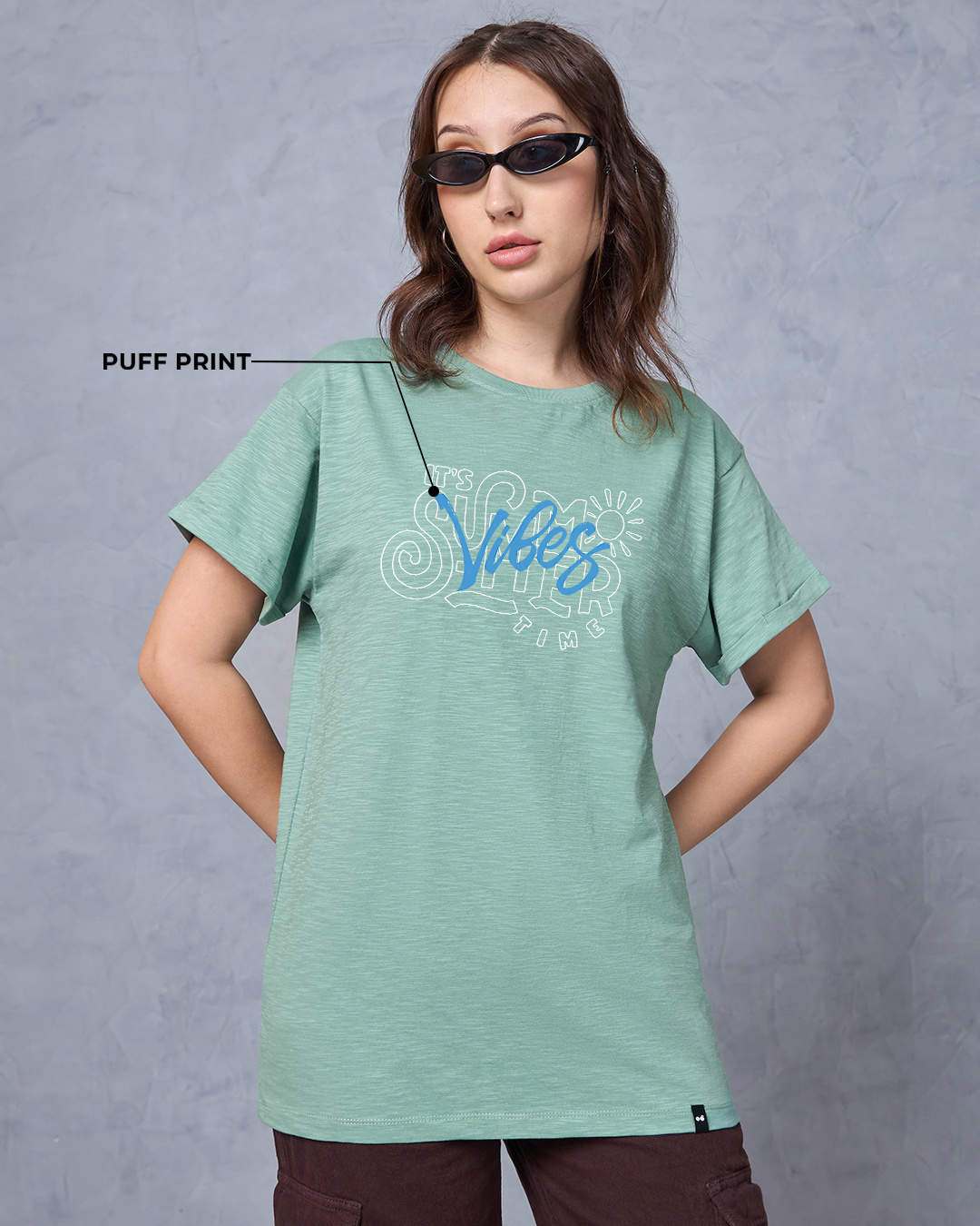 Shop Women's Granite Green Heat Waves Graphic Printed Boyfriend T-shirt-Back