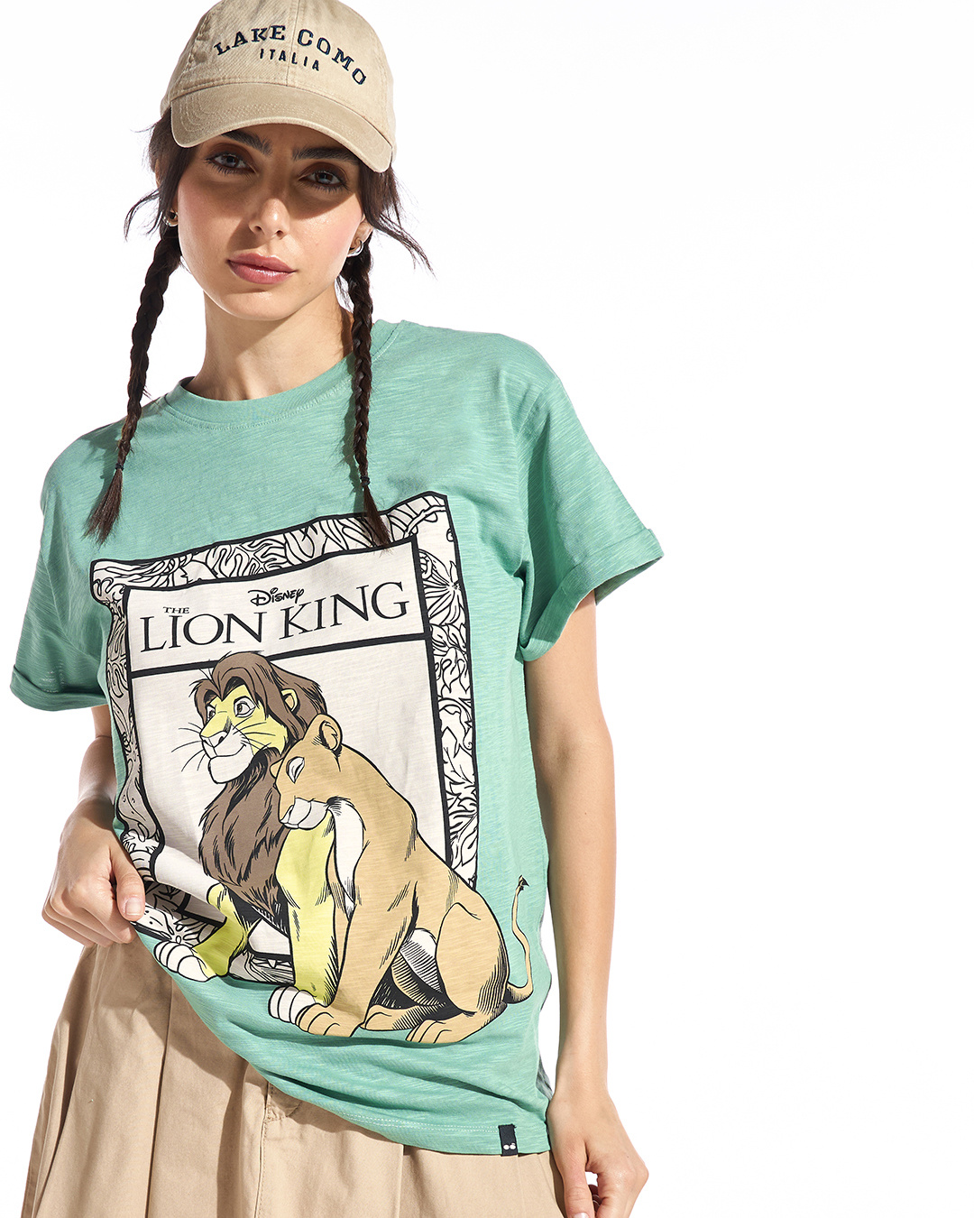 Shop Women's Granite Green Simba Nala Graphic Printed Boyfriend T-shirt-Back