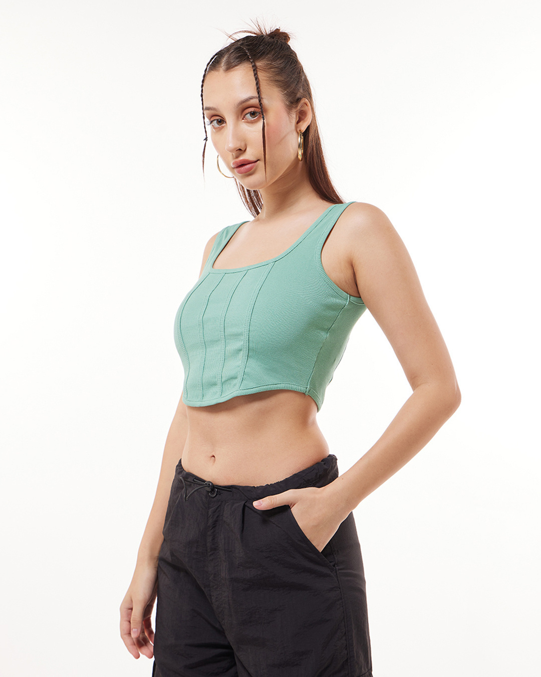 Shop Women's Granite Green Slim Fit Corset Top-Back