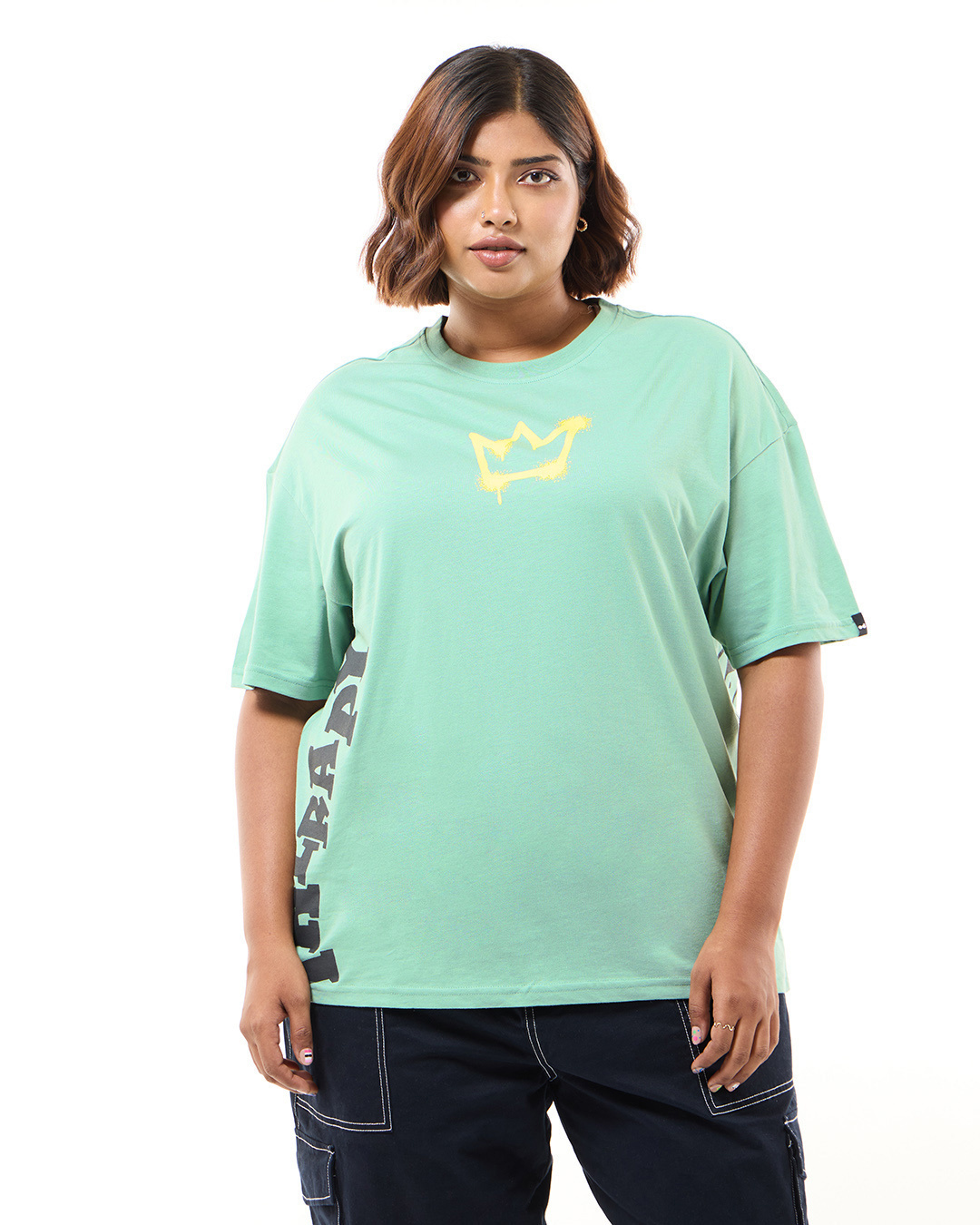 Shop Women's Granite Green Therapy King Graphic Printed Oversized Plus Size T-shirt-Back