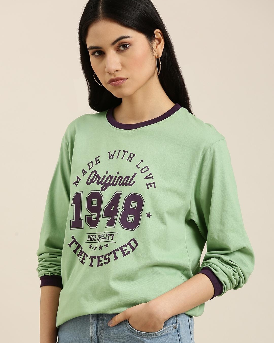 Shop Women's Green 1948 Typography Oversized T-shirt-Back
