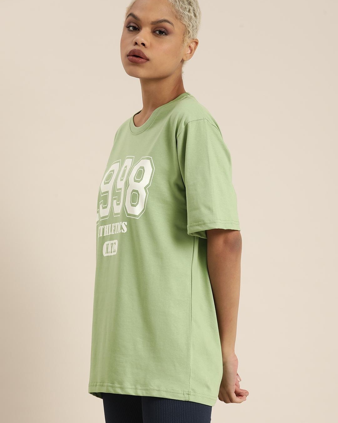 Shop Women's Green 1998 Typography Relaxed Fit T-shirt-Back
