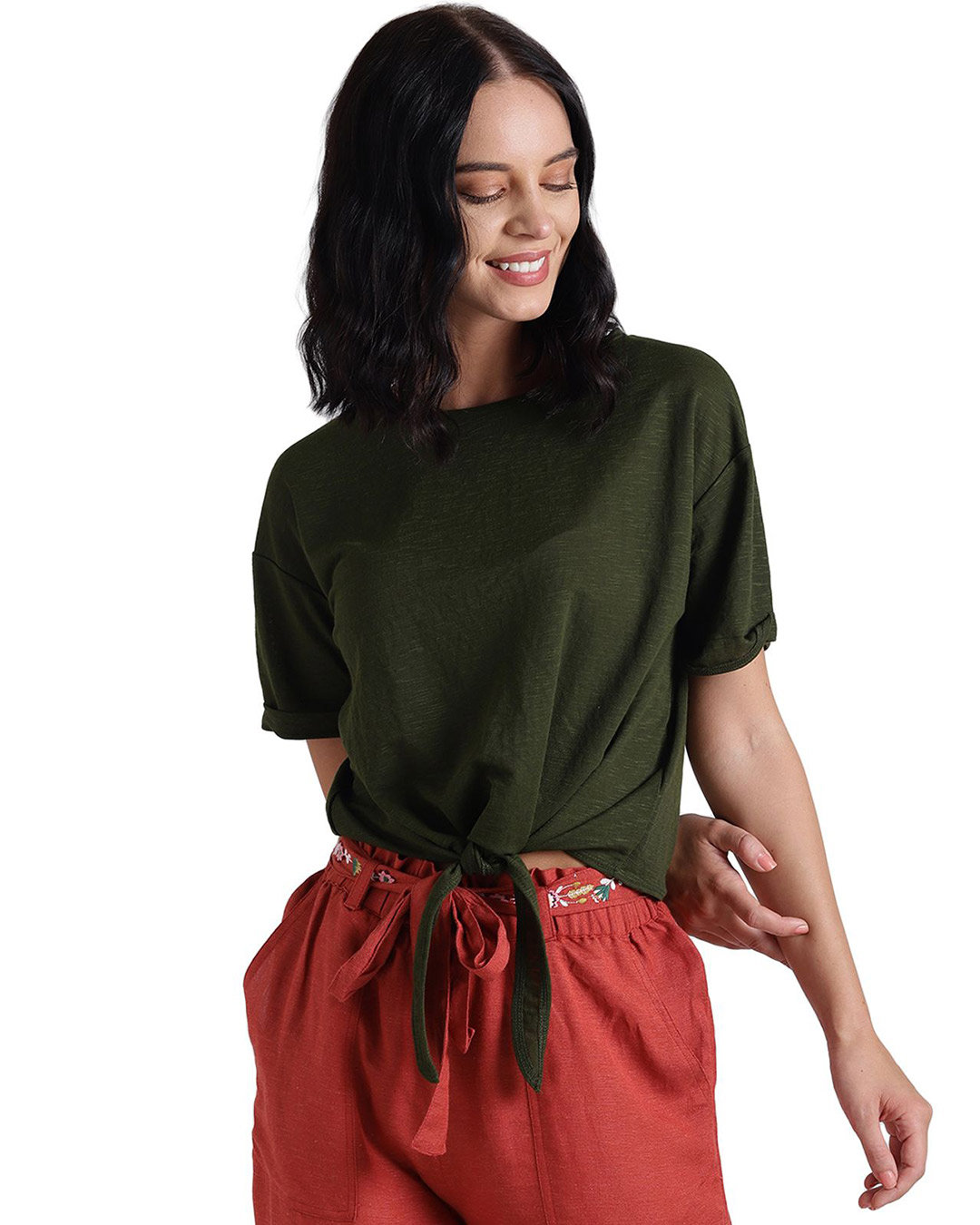 Shop Women's Green Abstract Half Sleeve Top-Front