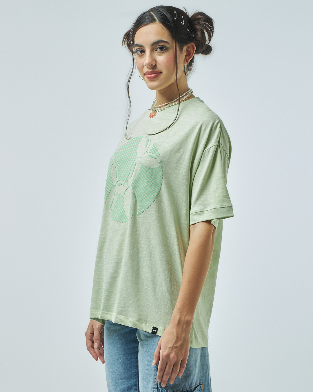 Shop Women's Green Air Ballon Graphic Printed Oversized T-shirt-Back
