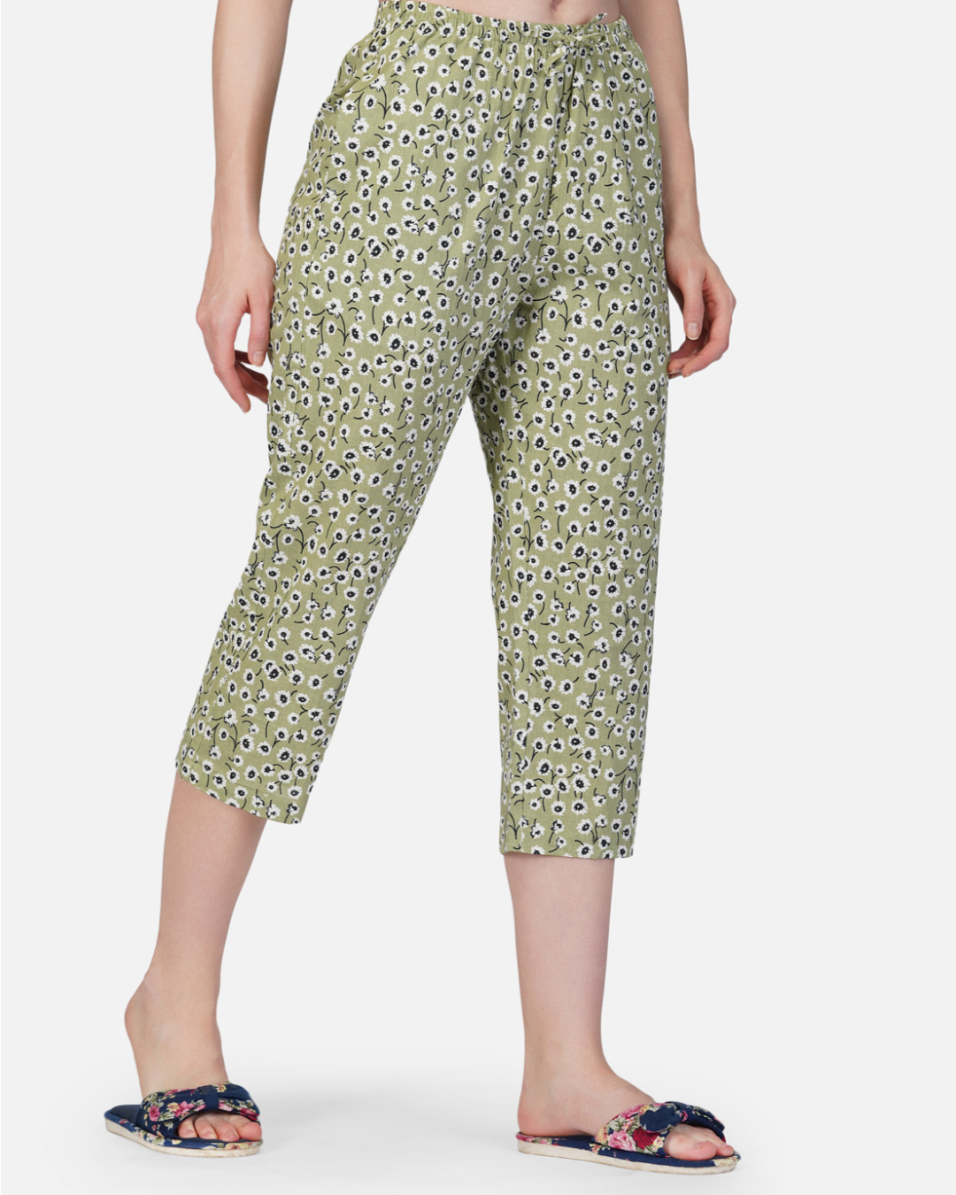 Shop Women's Green All Over Floral Printed Capris-Back
