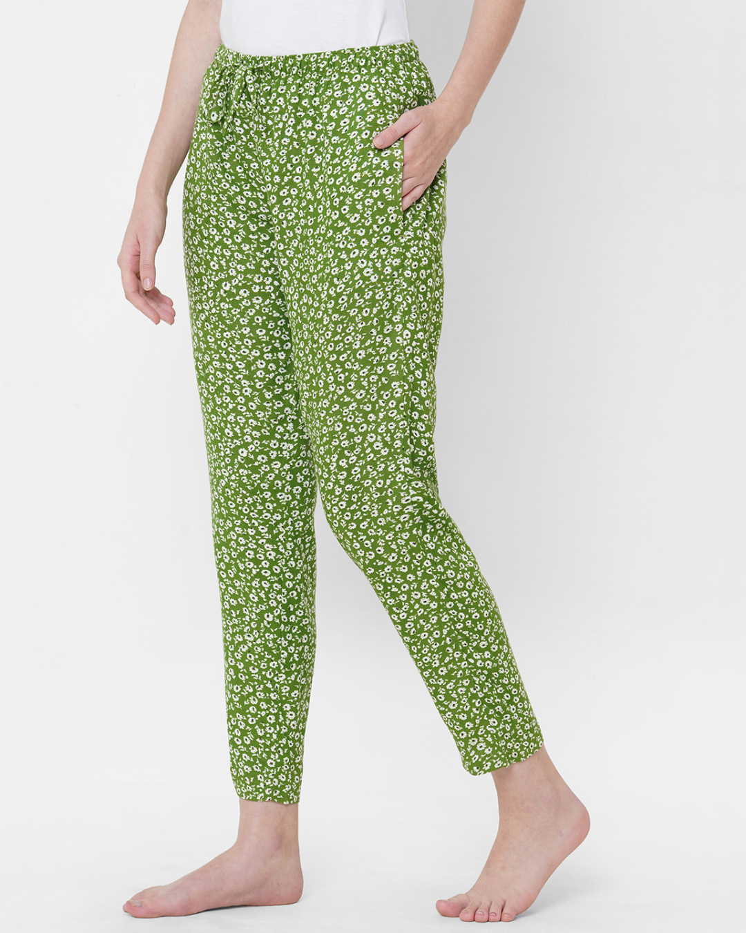 Shop Women's Green All Over Floral Printed Lounge Pants-Back