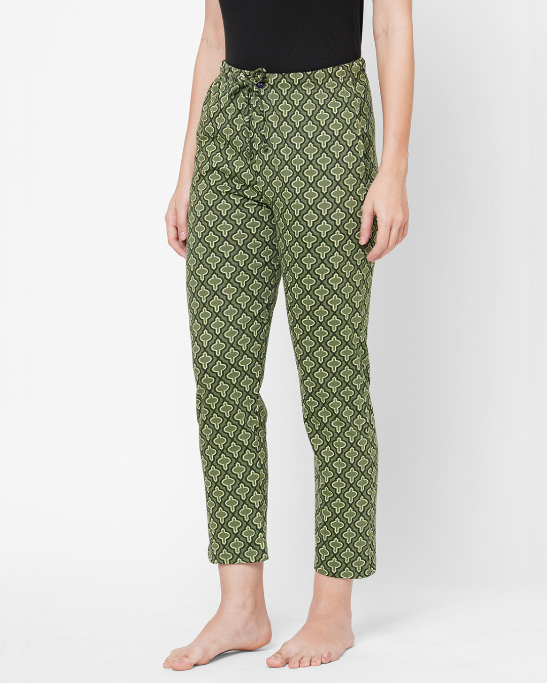 Shop Women's Green All Over Printed Cotton Lounge Pants-Back