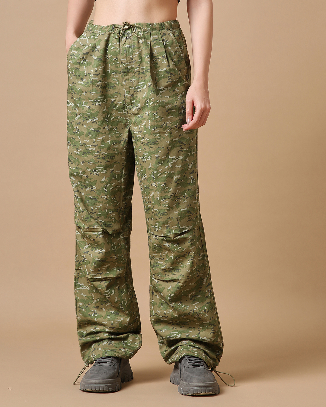 Shop Women's Green All Over Printed Oversized Parachute Pants-Back