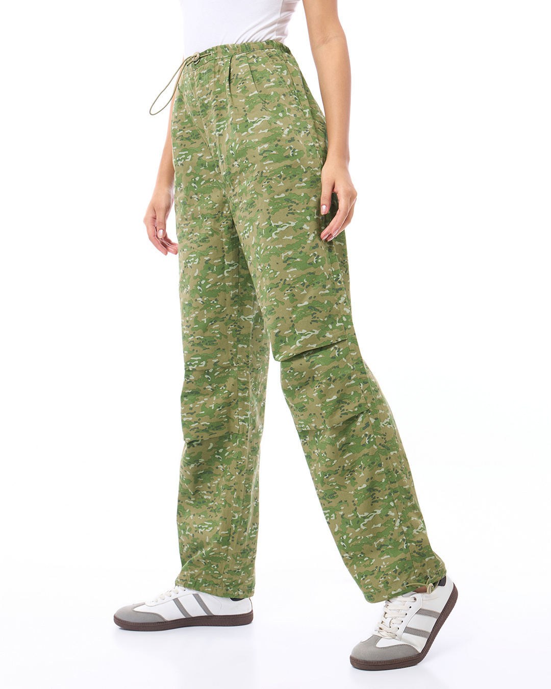 Shop Women's Green All Over Printed Oversized Parachute Pants-Back