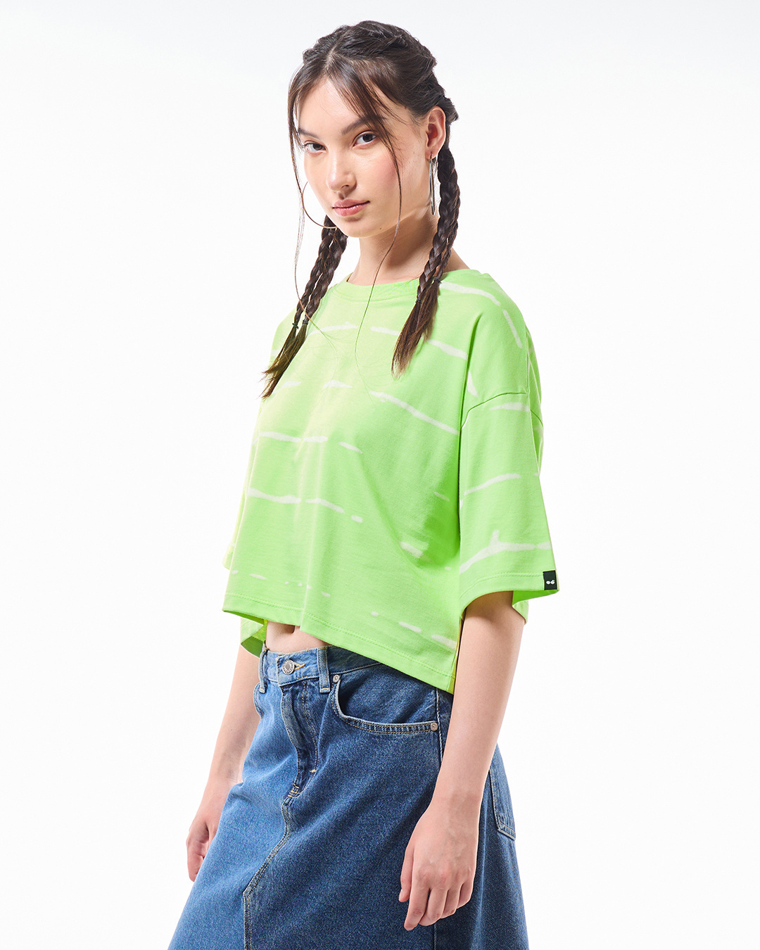 Shop Women's Green All Over Printed Oversized Short Top-Back