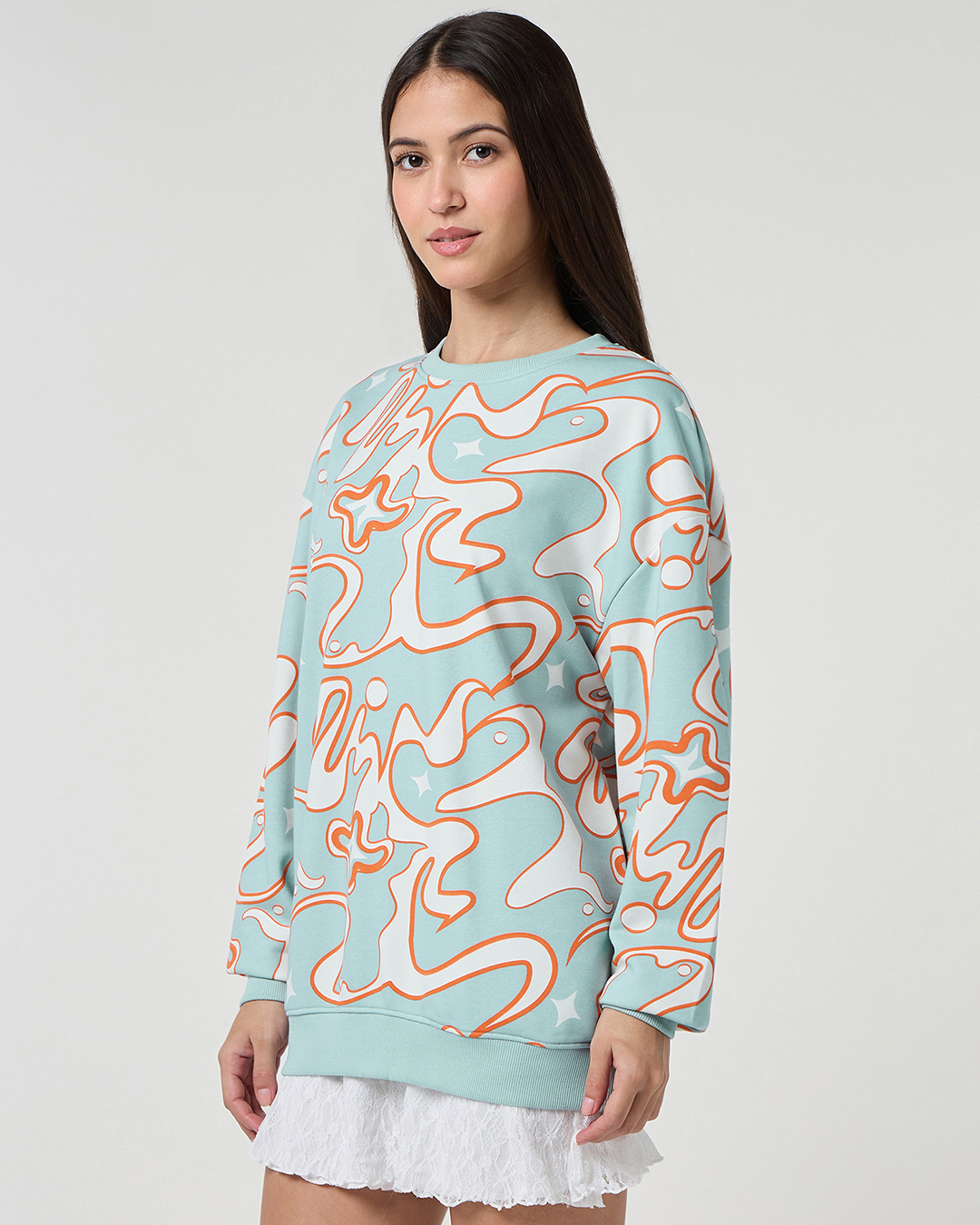 Shop Women's Green All Over Printed Oversized Sweatshirt-Back