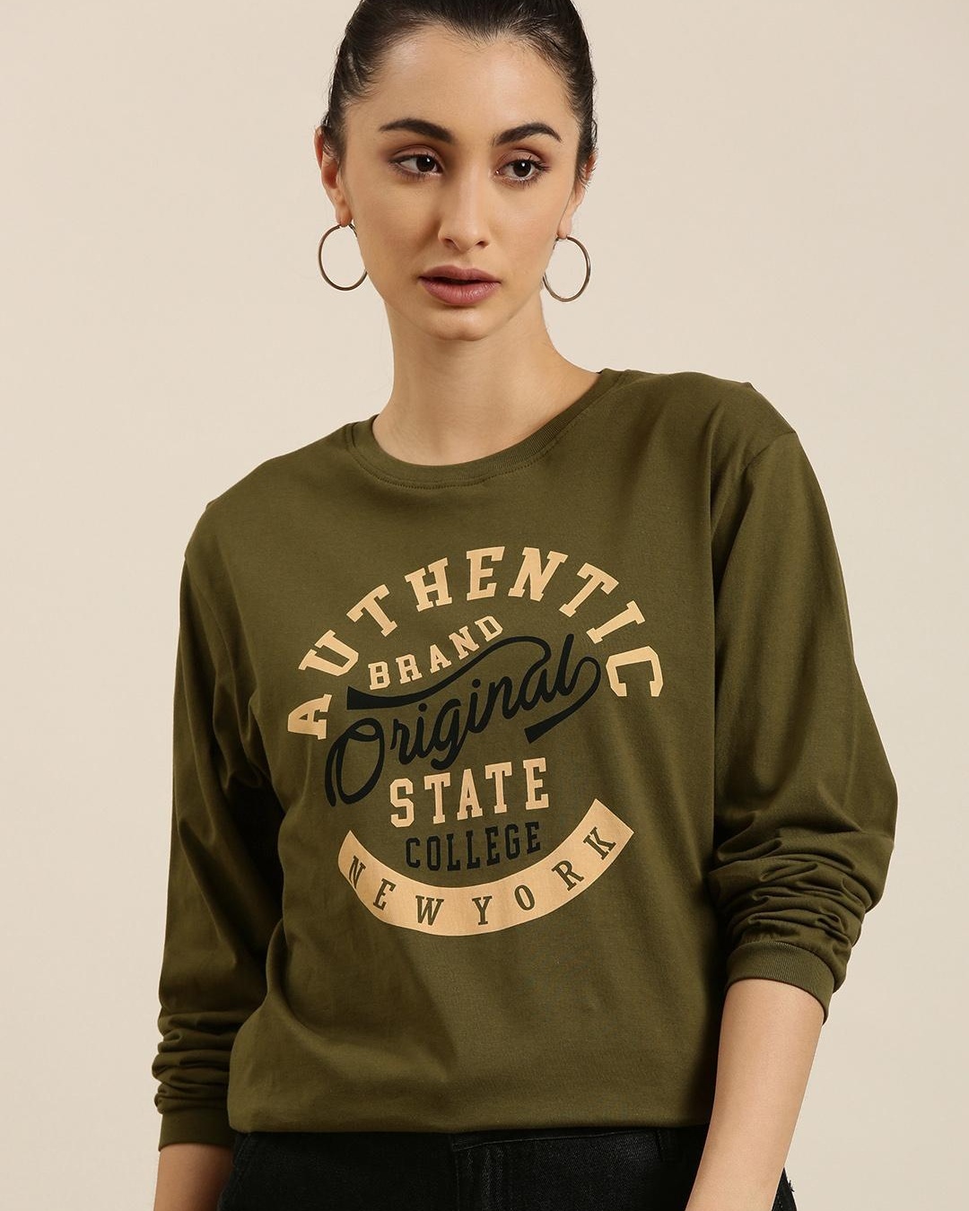 Shop Women's Green Authentic Typography Oversized T-shirt-Back