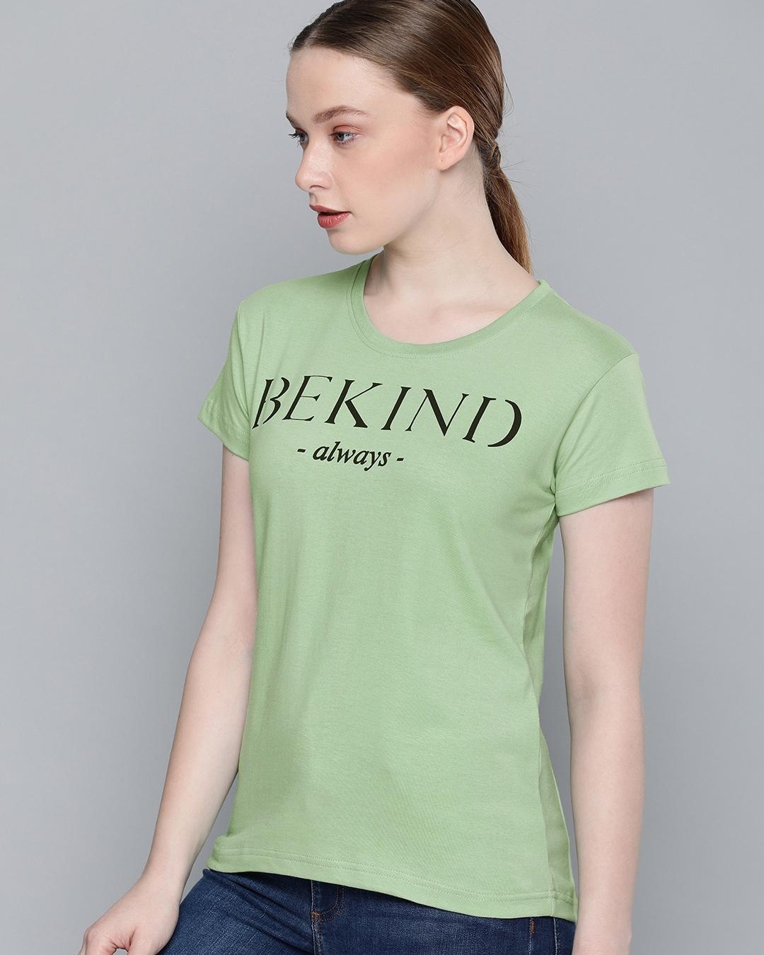 Shop Women's Green Be Kind Typography T-shirt-Back