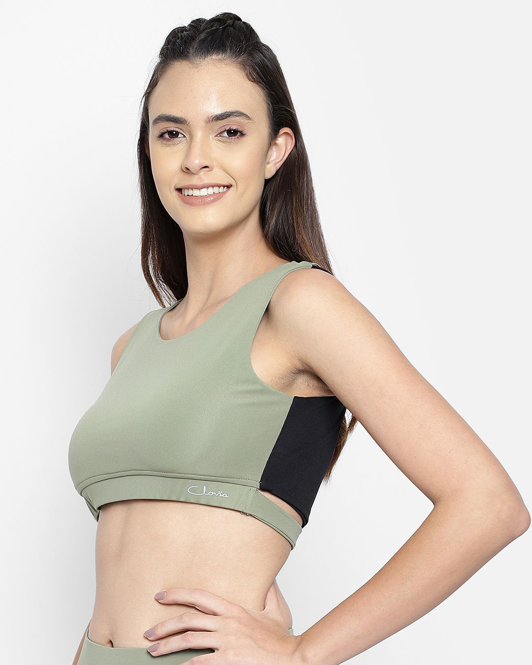 Shop Women's Green & Black Active Color Block Comfort Fit Crop Top-Back