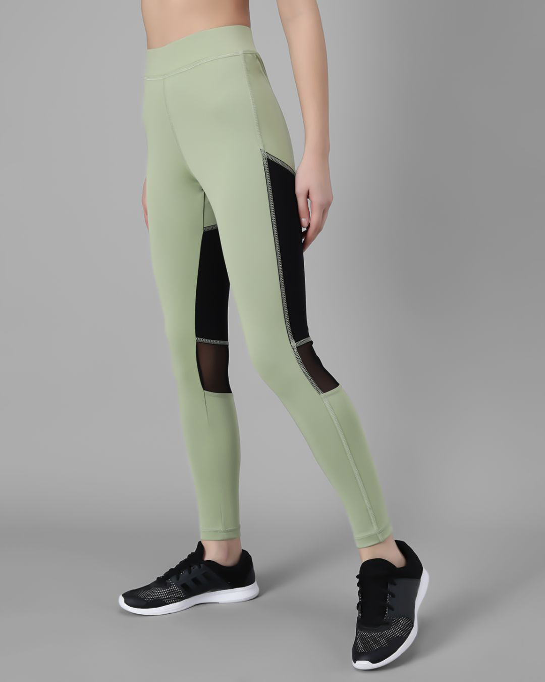 Shop Women's Green & Black Color Block Skinny Fit Tights-Back