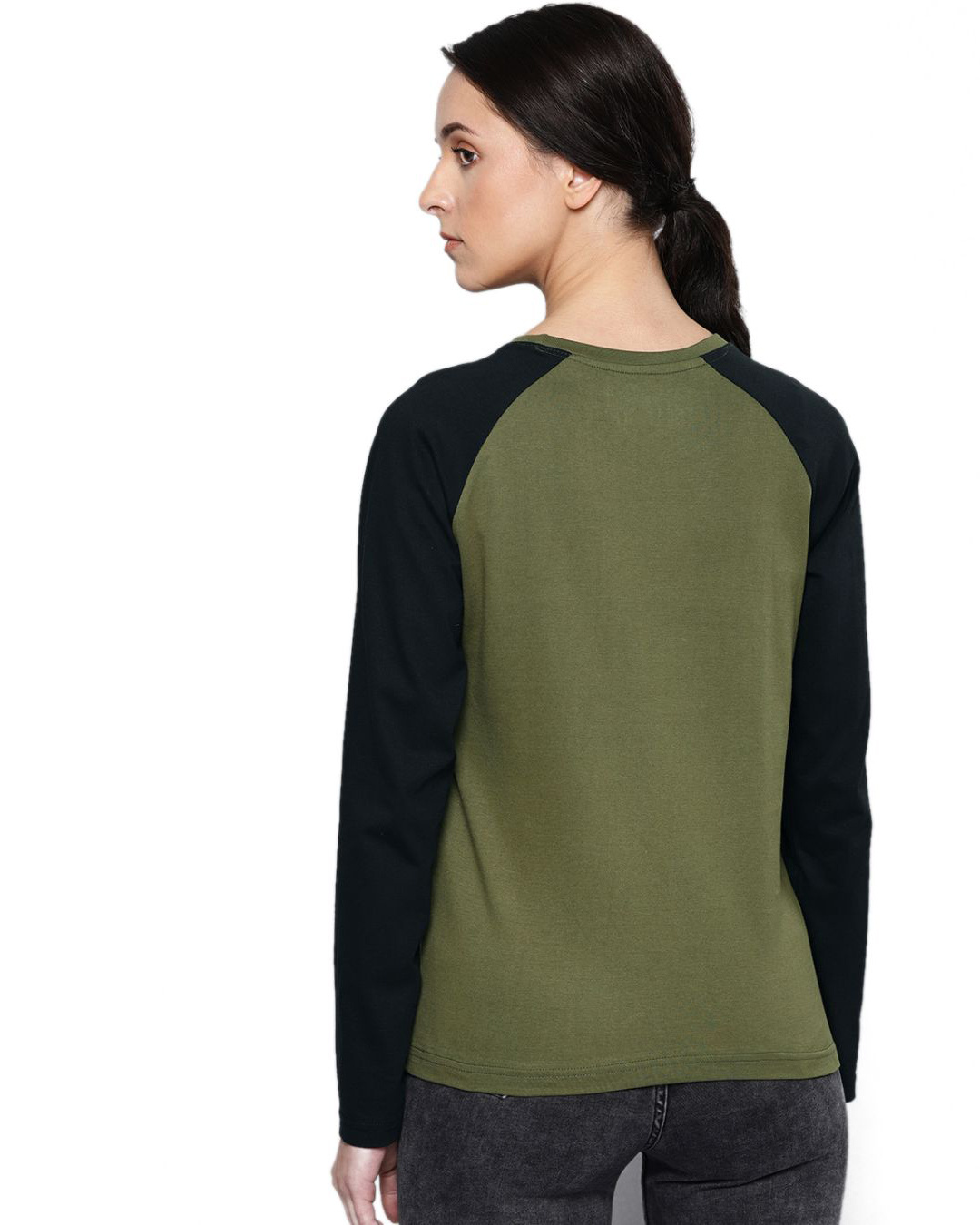 Shop Women's Green & Black Solid T-shirt-Back