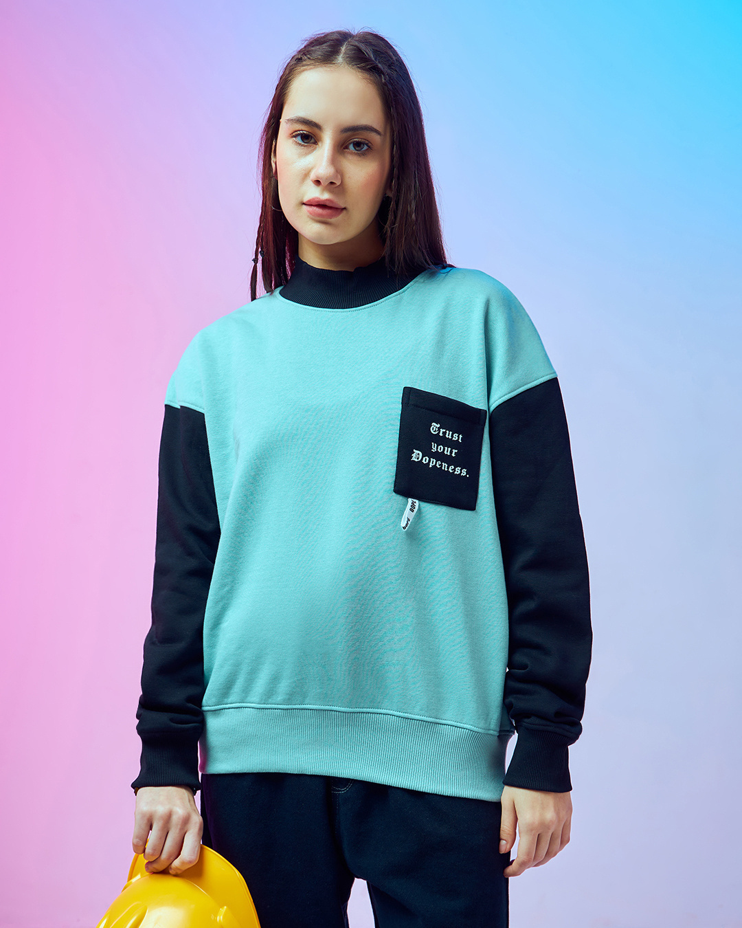 Shop Women's Green & Blue Original Gangster Typography Oversized Sweatshirt-Back