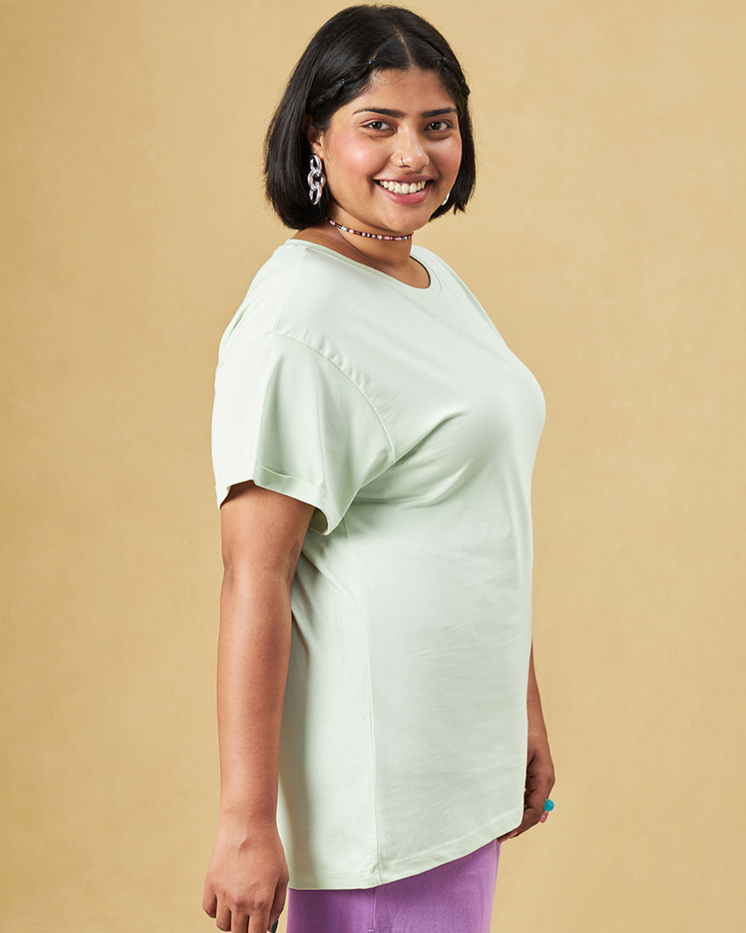Shop Women's Green Boyfriend Plus Size T-shirt-Back